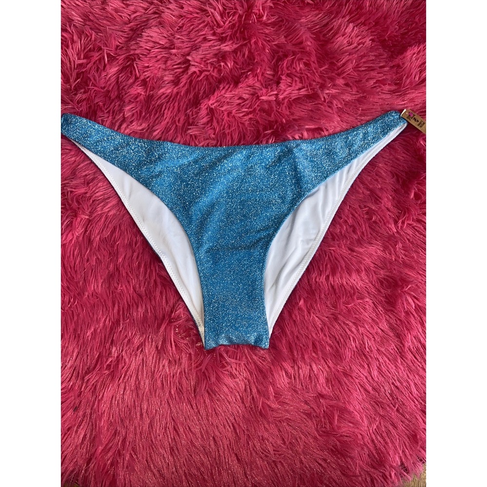Victorias Secret Swim BRAZILIAN Bikini Bottom Shimmer Sexy Marine Blue Large